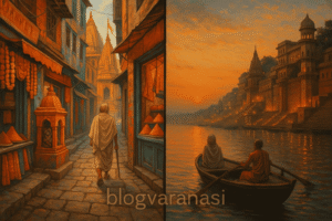 Comparison of walking through Varanasi’s lanes and boating on the Ganga River.